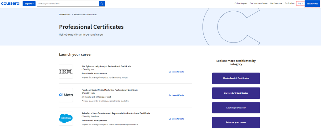 Coursera- Professional Certificate