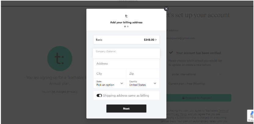 Teachable Coupon Code - Billing Address