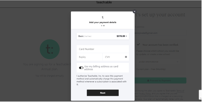 Teachable Coupon Code - Payment Address