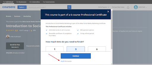  Coursera- Click on Audit the course