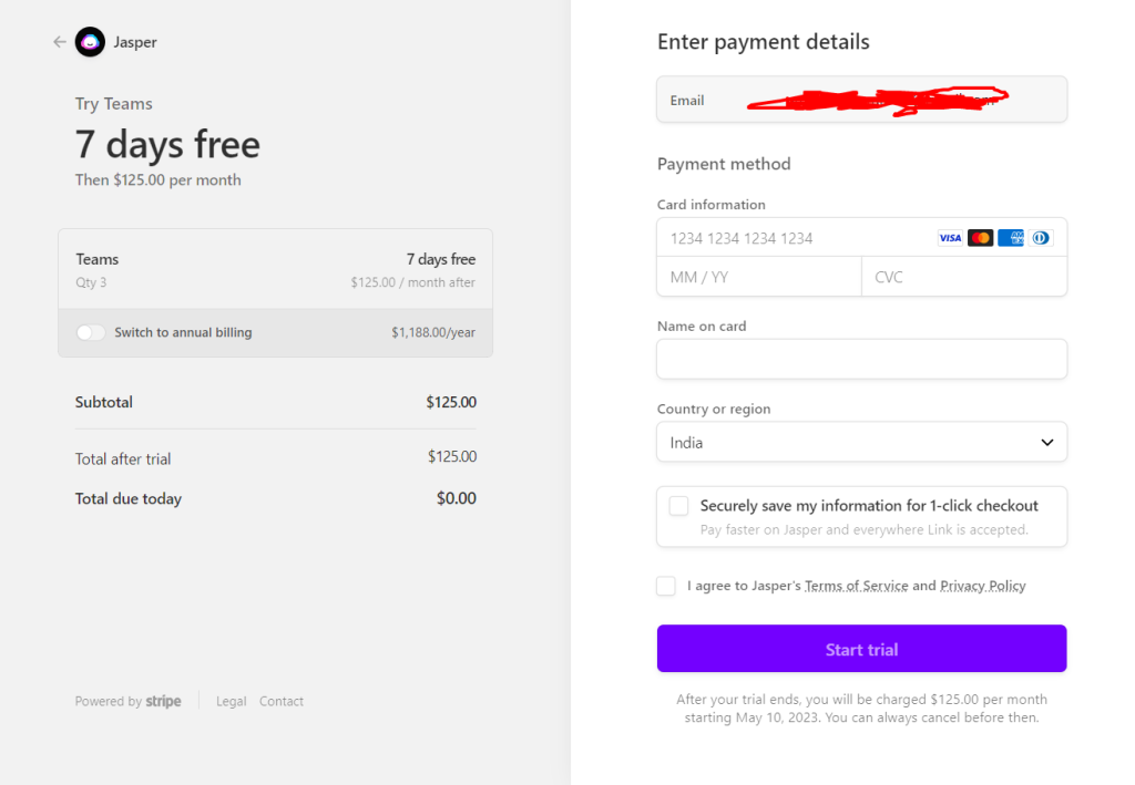 Enter Your Card Details To Start Trial
