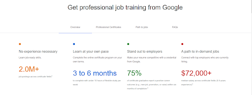 Get professional job training from Google