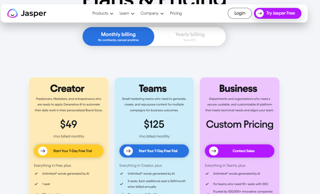 Jasper AI Pricing