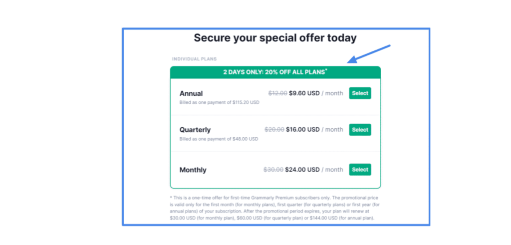 Grammarly Discount Pricing