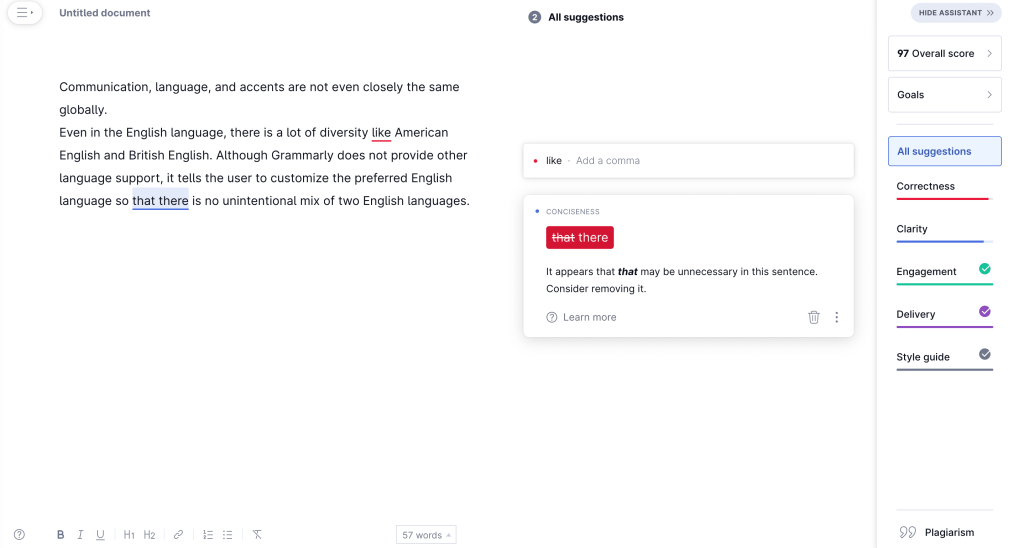 Grammarly User interface