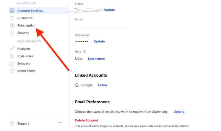 How To Cancel Grammarly - Click On Subscription 