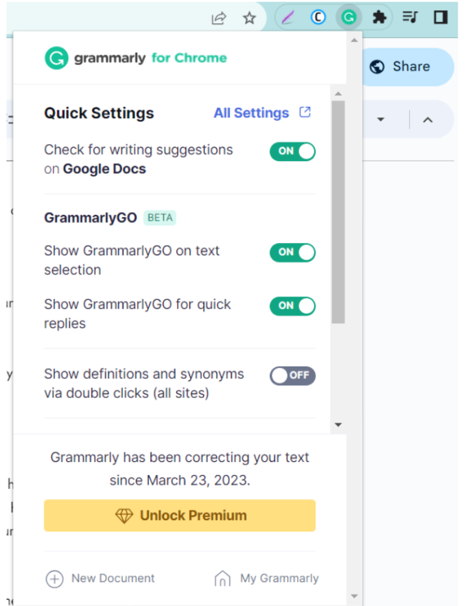Open The Grammarly Extension On Chrome
